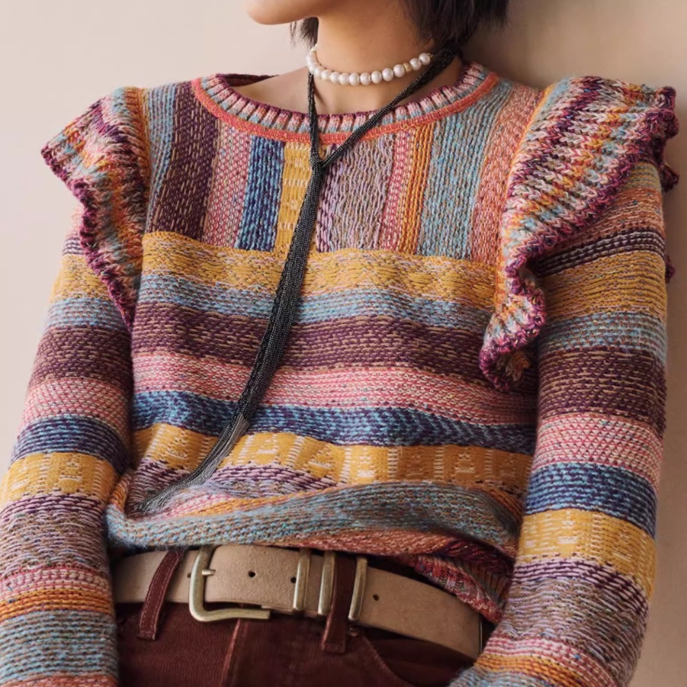 Anthropologie Pilcro Ruffled Knit Sweater Medium